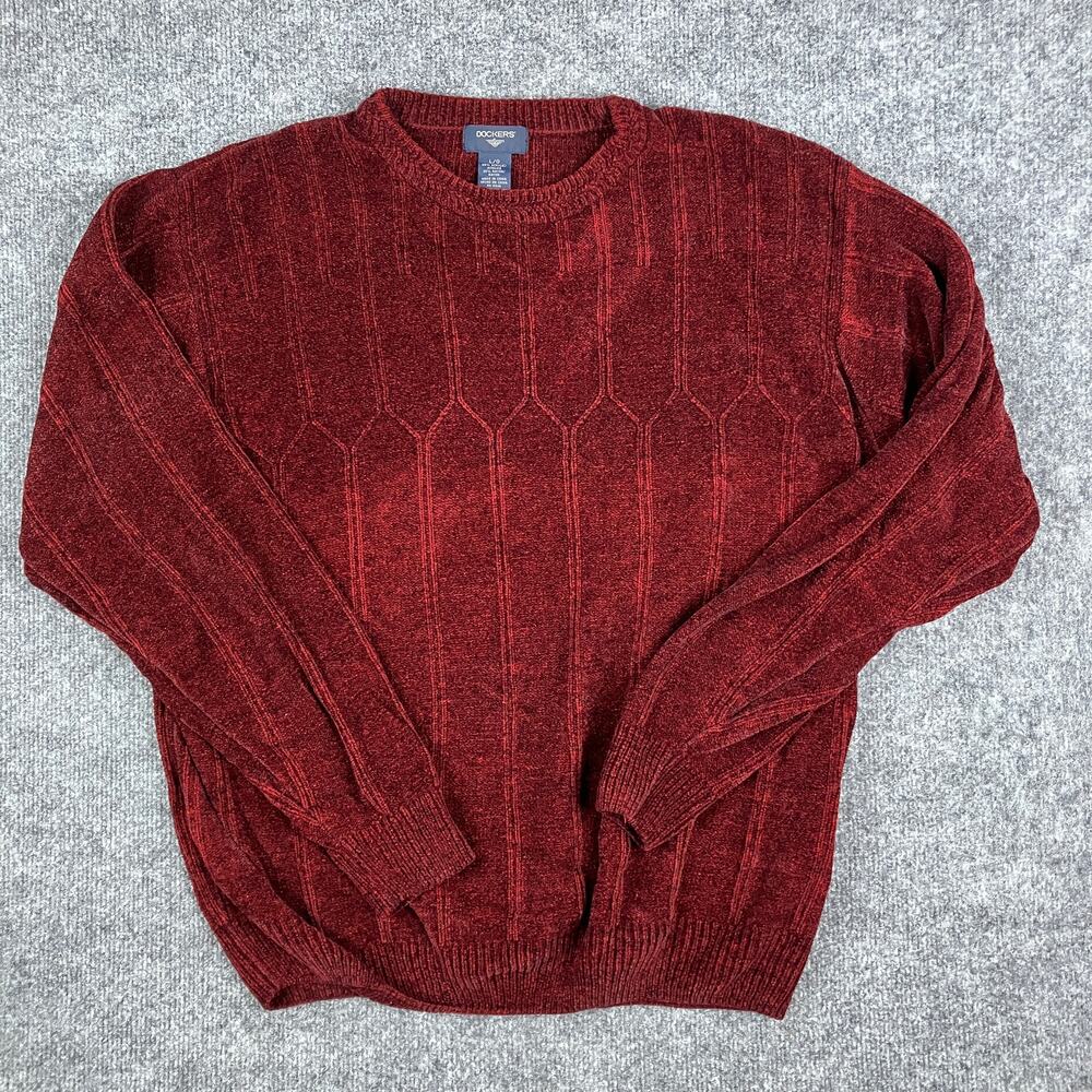 Dockers Sweater Womens L Red‎ Burgundy Textured Knit Crewneck Pullover Casual